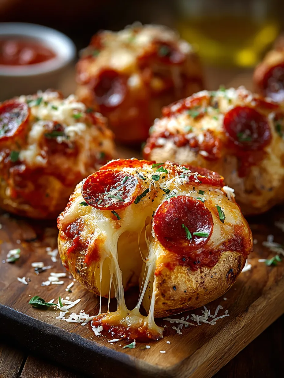A plate loaded with pepperoni and cheese filled potato bites.