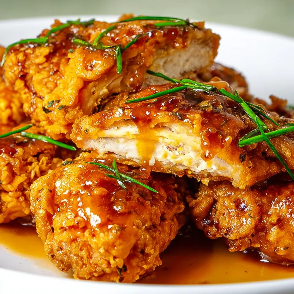 A dish with crispy chicken and sauce on a plate.