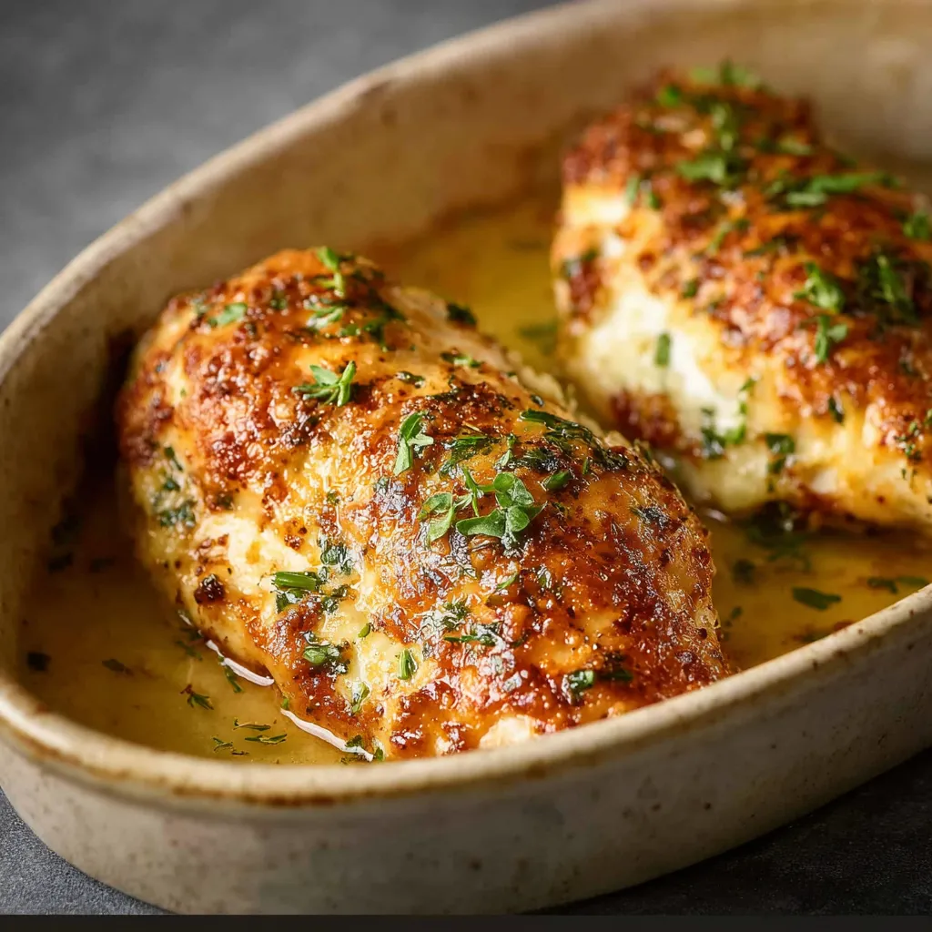 A bowl of chicken with herbs.