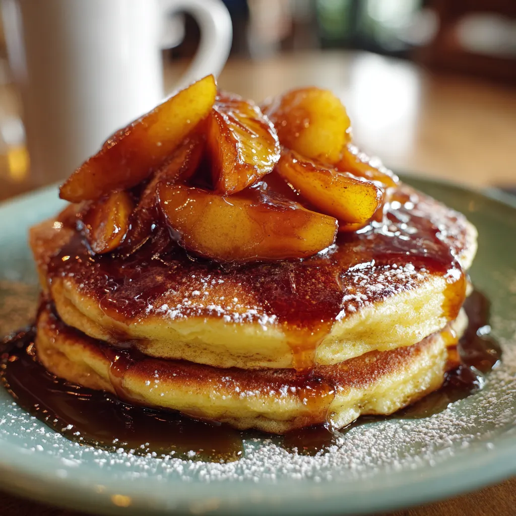 A stack of pancakes with syrup on top.