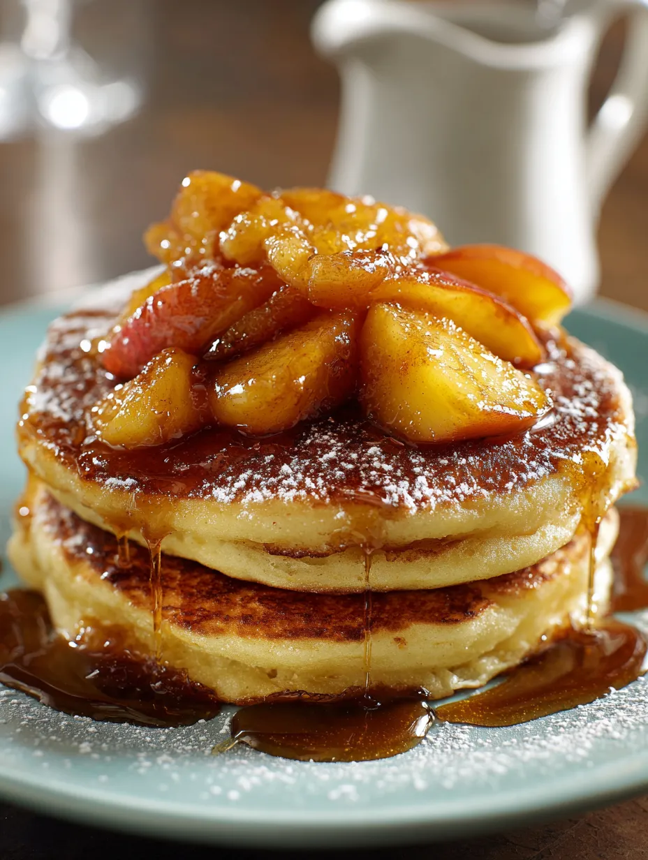 Pancake stack with syrup dripping down.