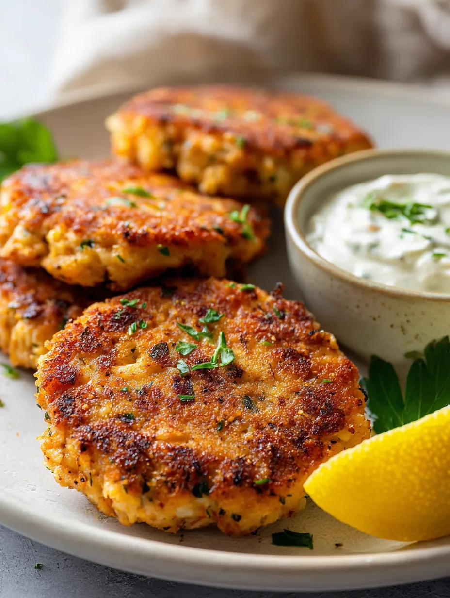 A plate of crab cakes with a bowl of dipping sauce.
