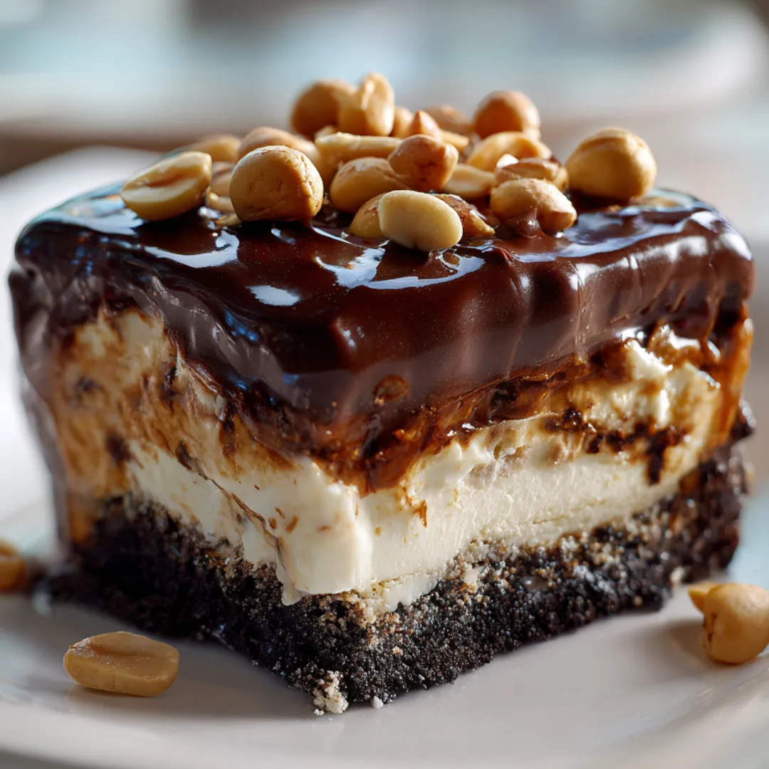 Piece of chocolate dessert topped with nuts.