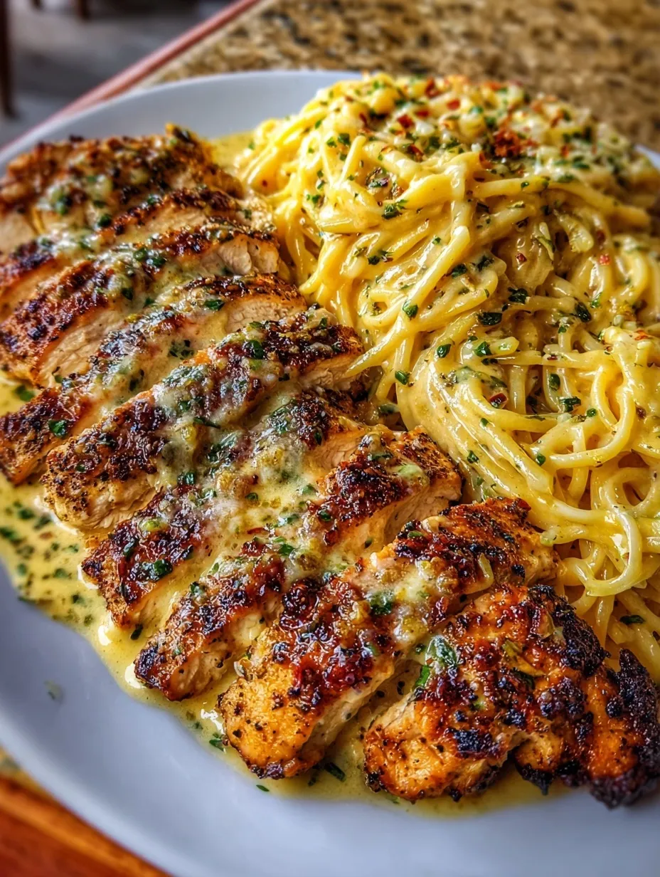 A plate of food with chicken and pasta.