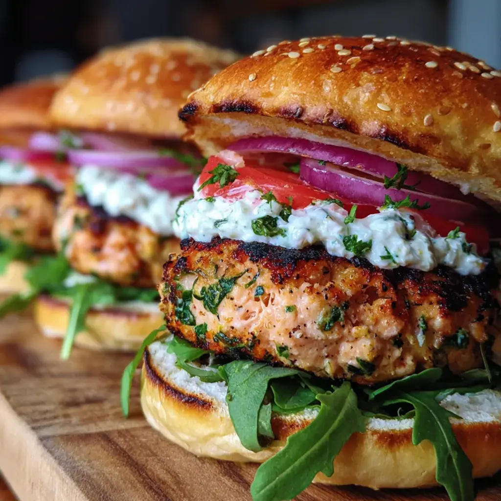 Two burgers with lettuce and tomato on a wooden table.
