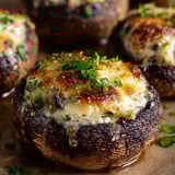 Big mushrooms piled with cheese and fresh herbs.