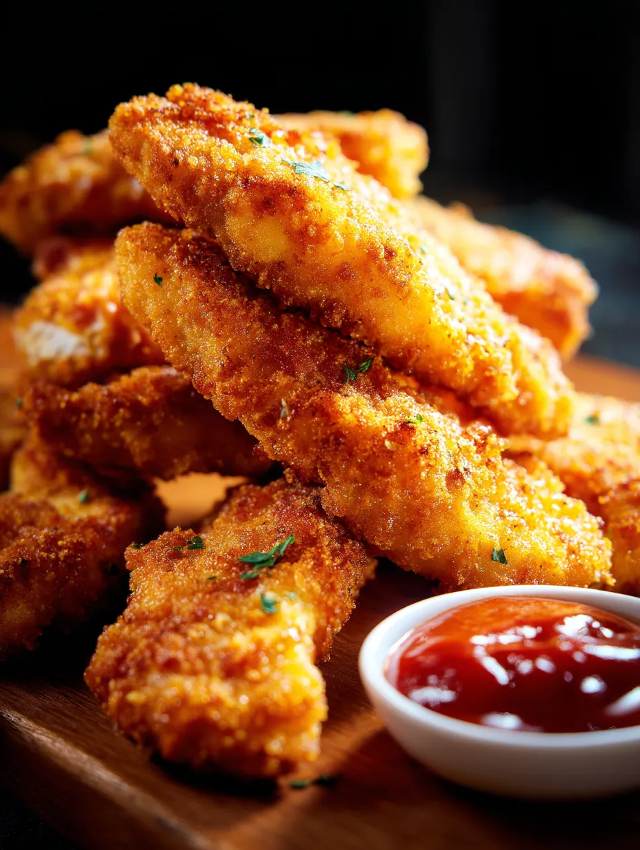 A plate of fried chicken with a dipping sauce.