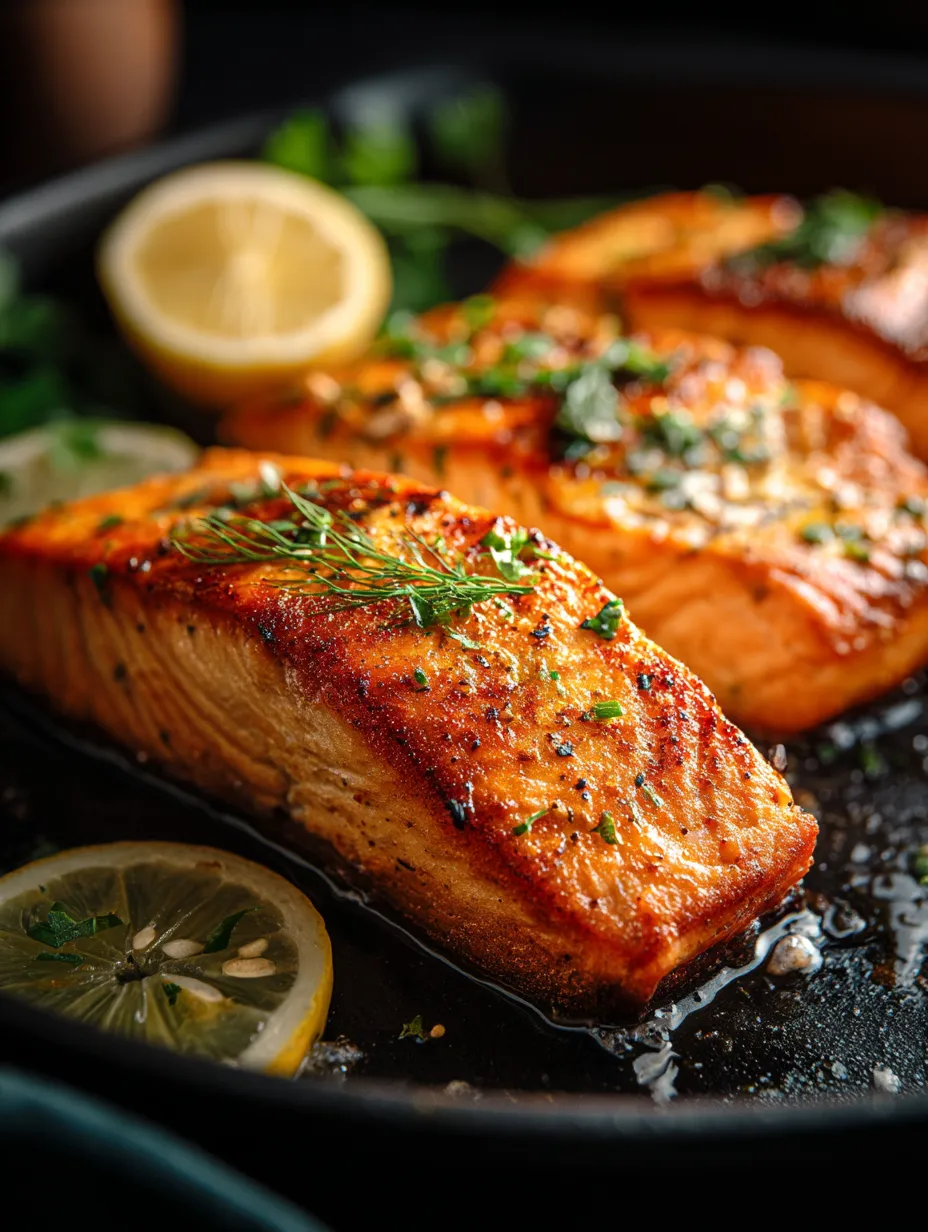 A pan of fish with lemon slices on top.