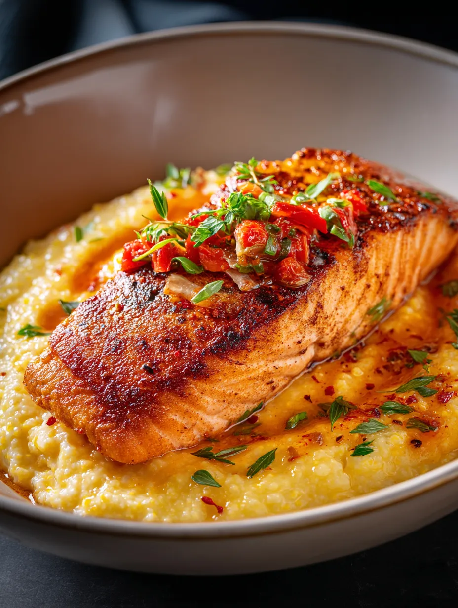 A piece of fish with tomatoes and herbs on top.