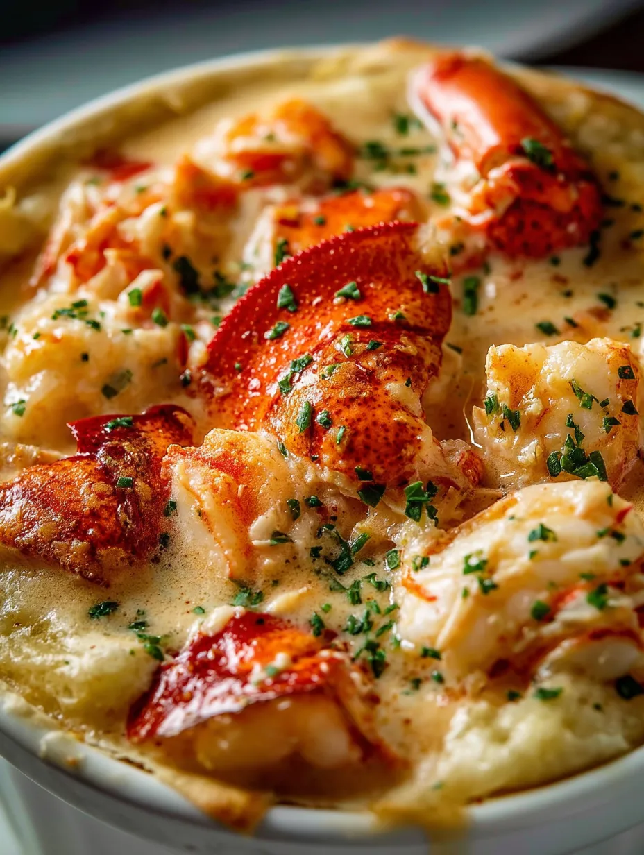 A bowl of seafood soup with lobster and shrimp.