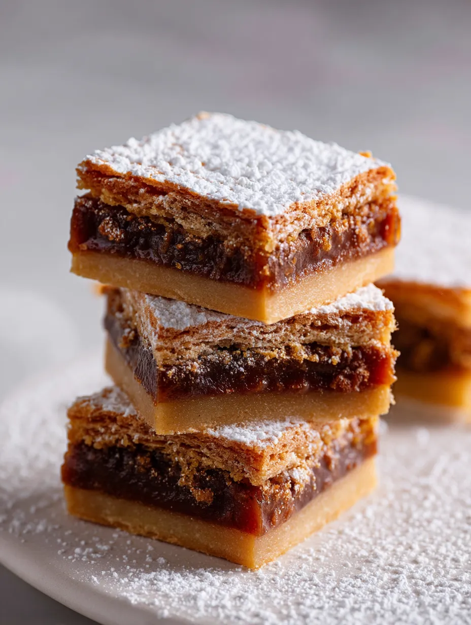 Three pieces of cake stacked on top of each other.