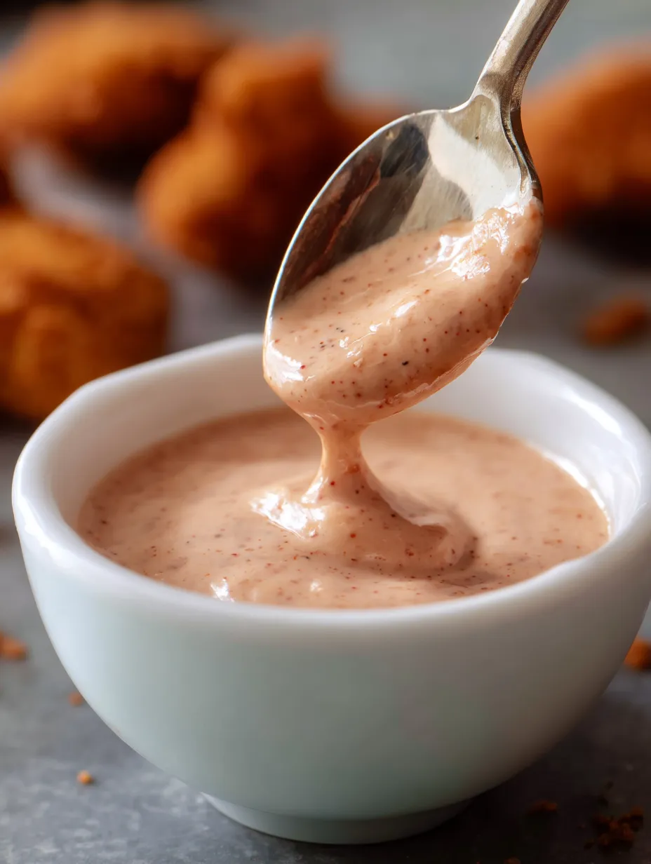 A spoon is in a bowl of sauce.