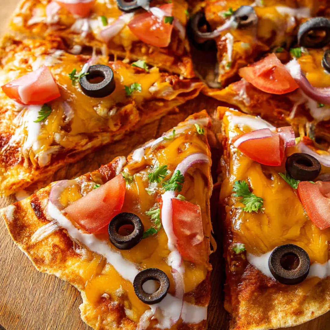 A pizza with tomatoes and olives on top.