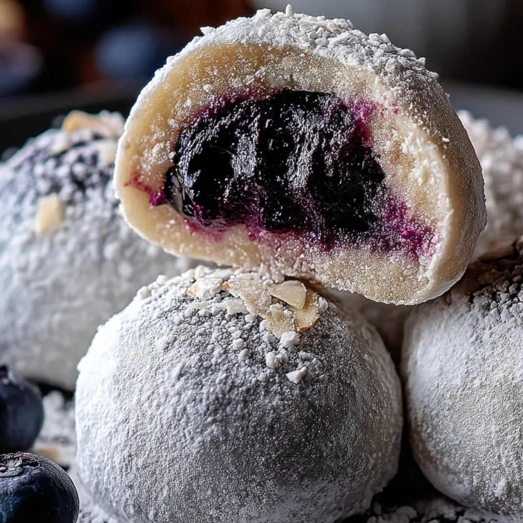 A blueberry pastry with powdered sugar on top.