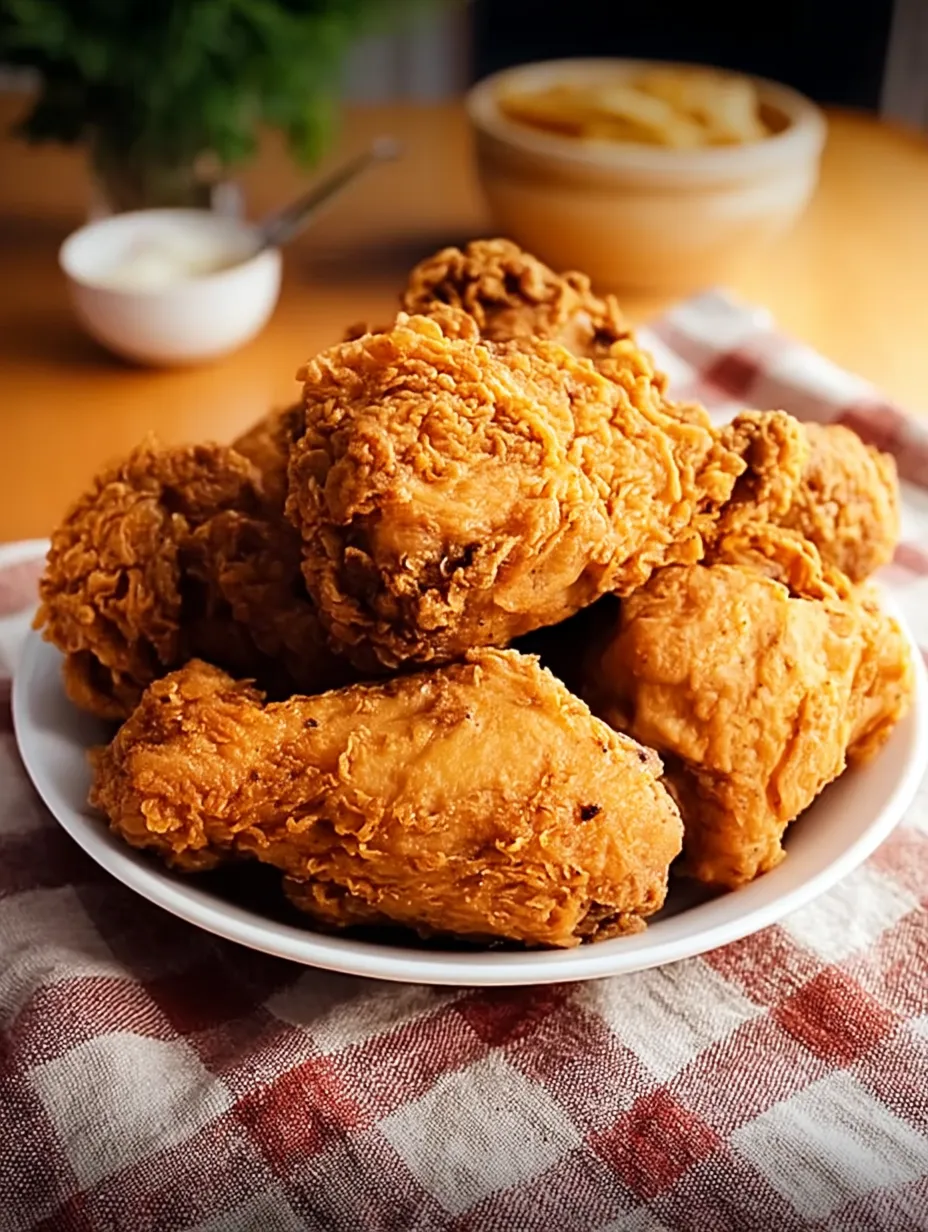 A plate of fried chicken on a table.