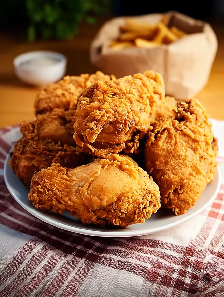A plate of fried chicken with a side of fries.