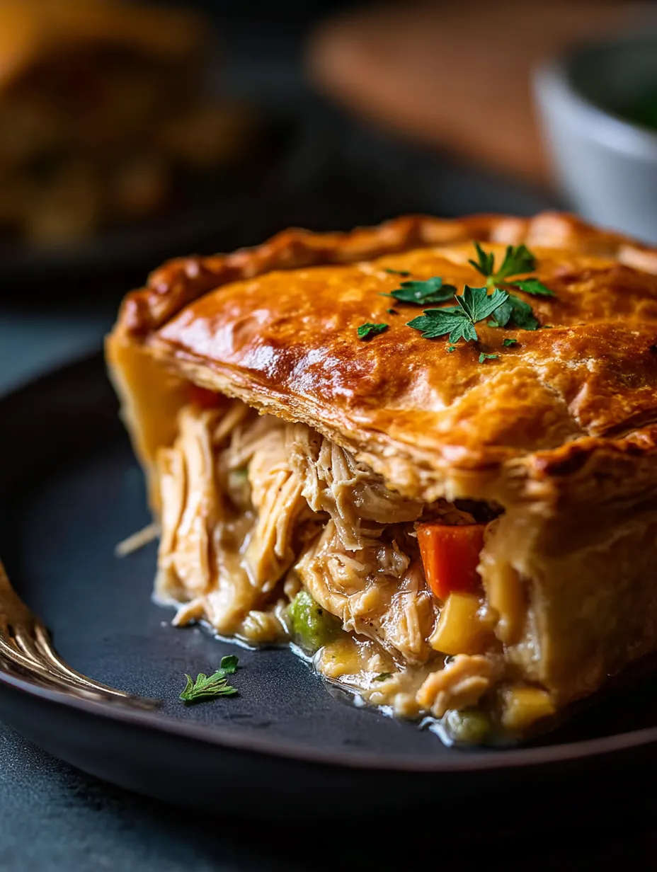 A chicken pot pie on a plate.