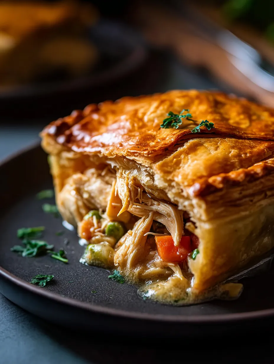 A pastry with meat and vegetables on a plate.