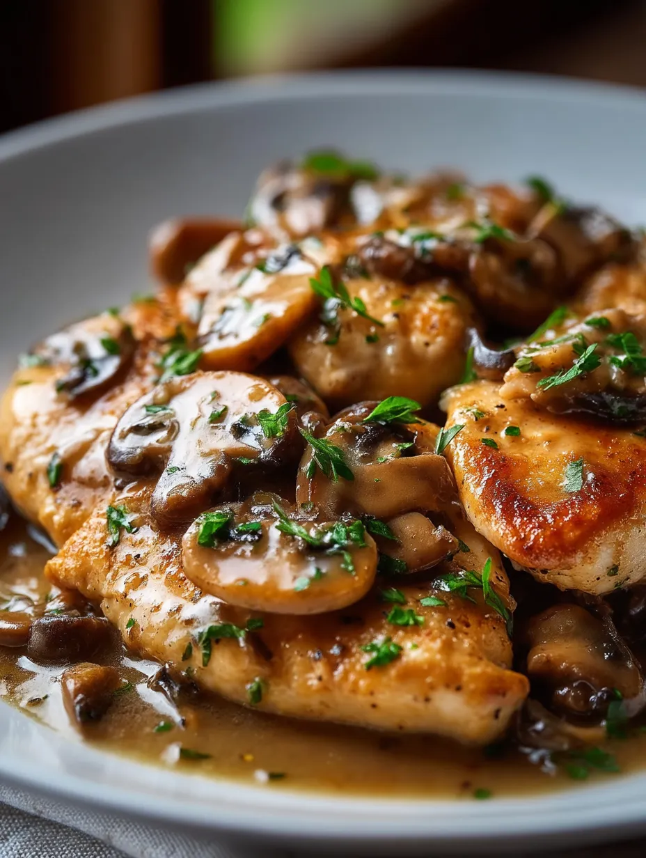 Chicken with mushrooms and herbs.