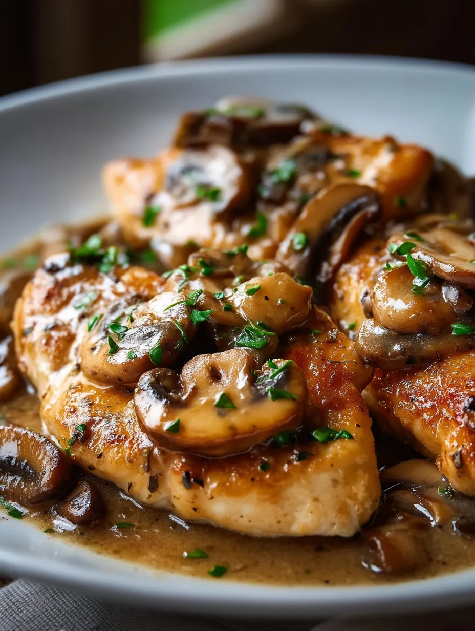 Chicken with mushrooms and herbs.
