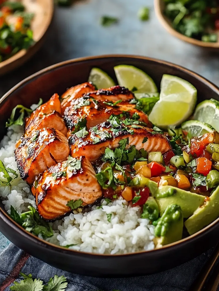 A bowl of food with fish and rice.