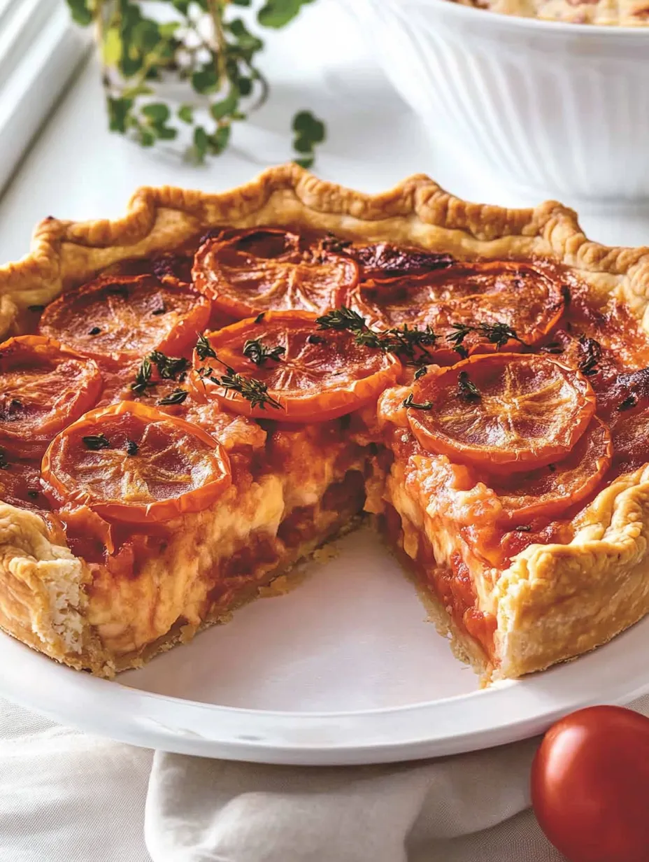 A slice of pizza with tomatoes and basil.