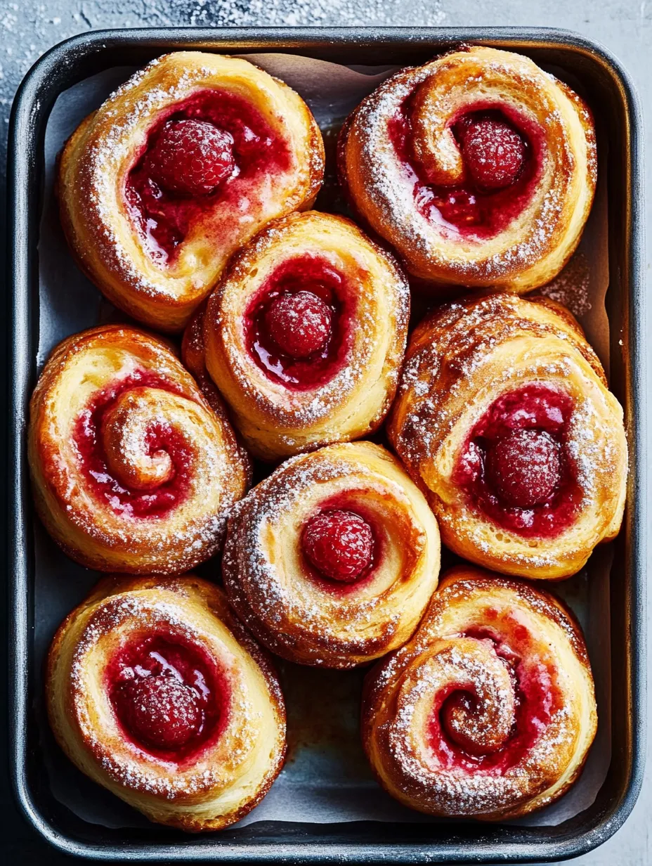 A tray of pastries with raspberry filling.