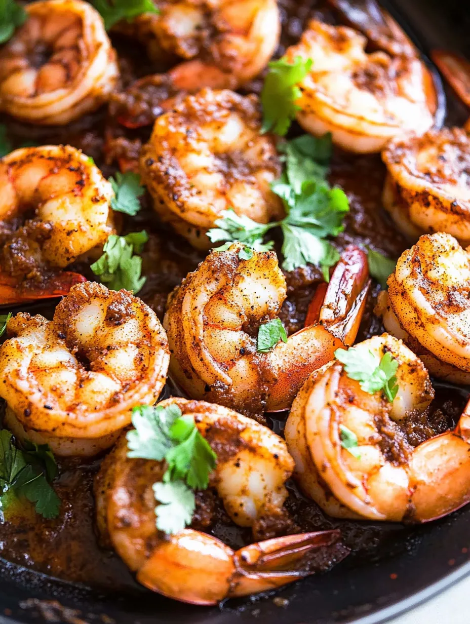 A plate of shrimp with a brown sauce.