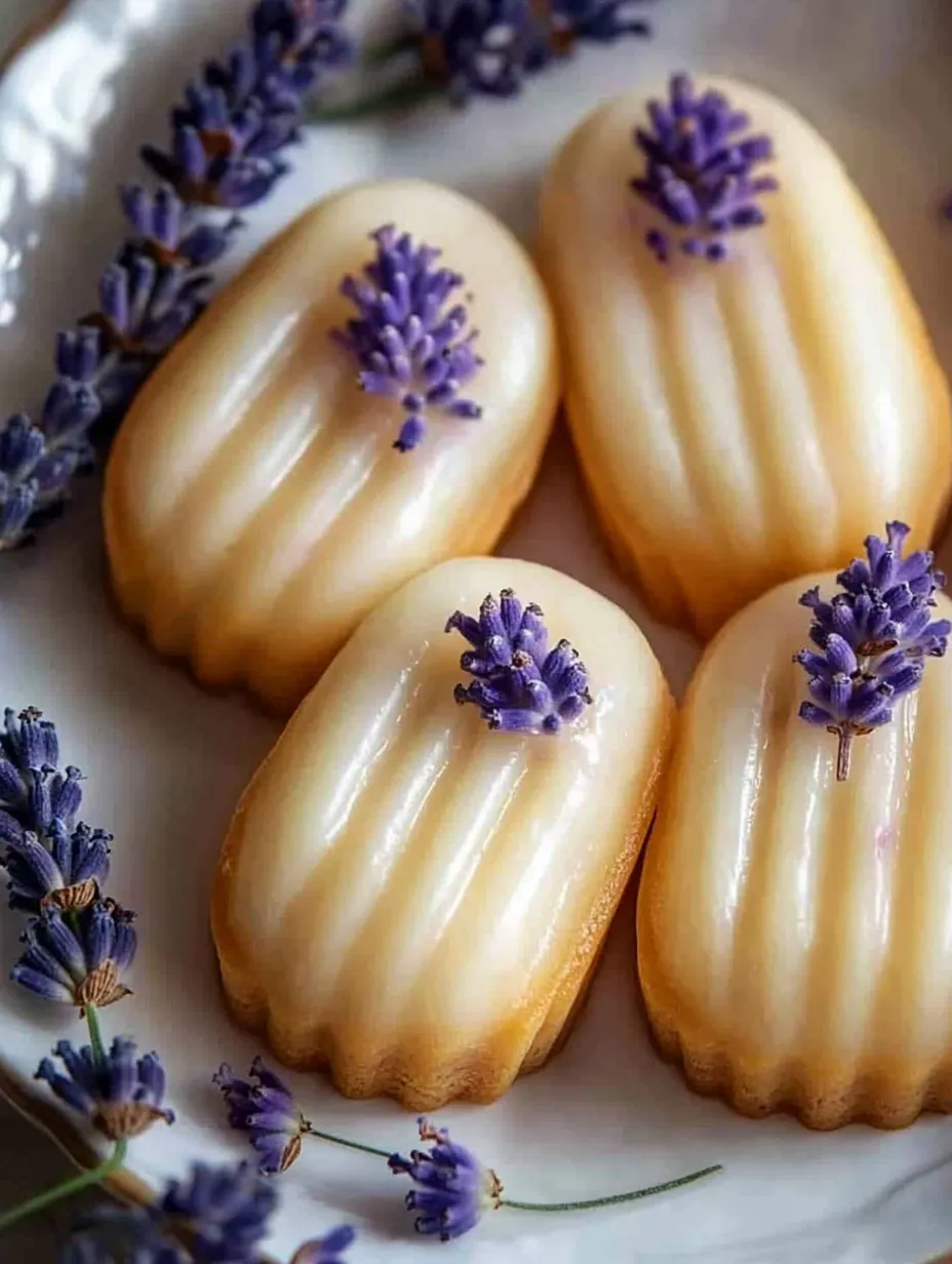 Three small cakes with purple flowers on top.
