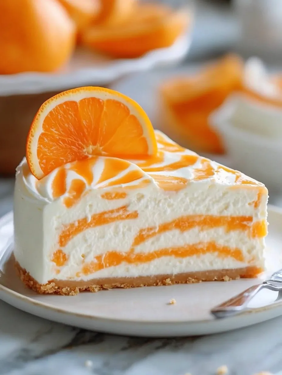 A slice of orange cheesecake with a slice of orange on top.