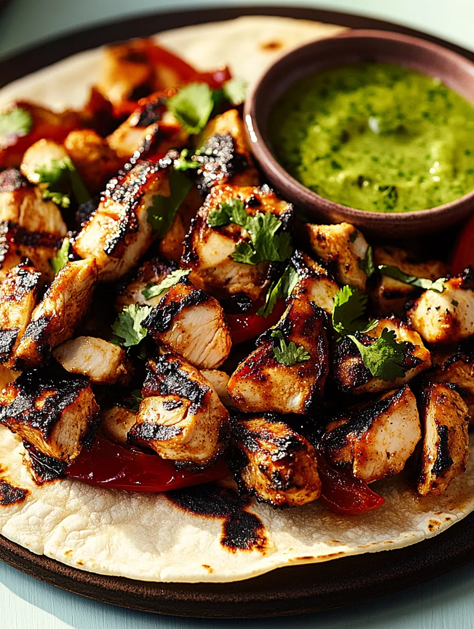 A plate of grilled chicken with a side of salsa.