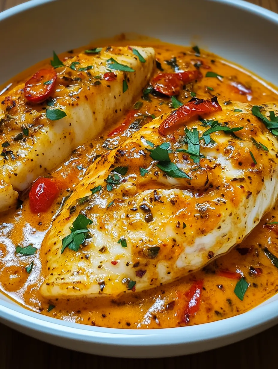 A bowl of fish with peppers and herbs.