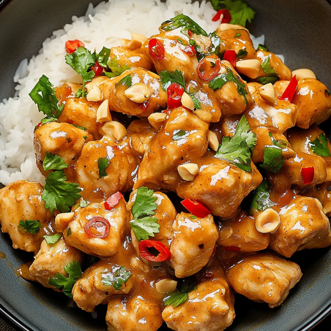A bowl of chicken with rice.