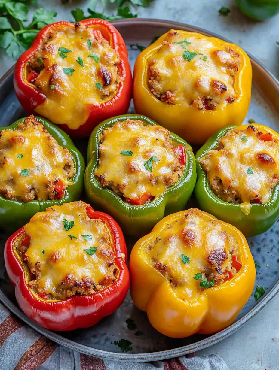 A plate of peppers with cheese on top.