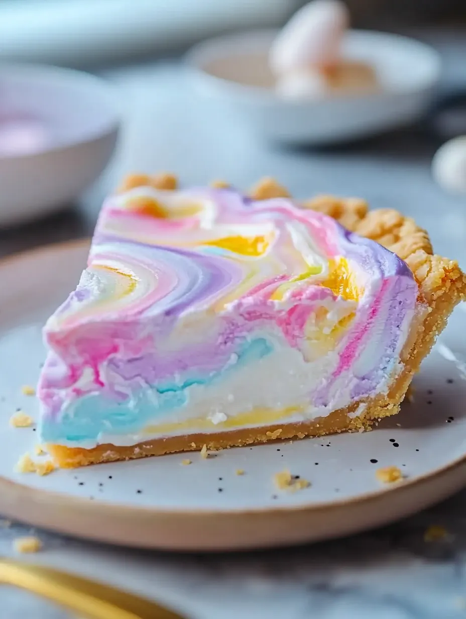 A slice of pie with rainbow colors.