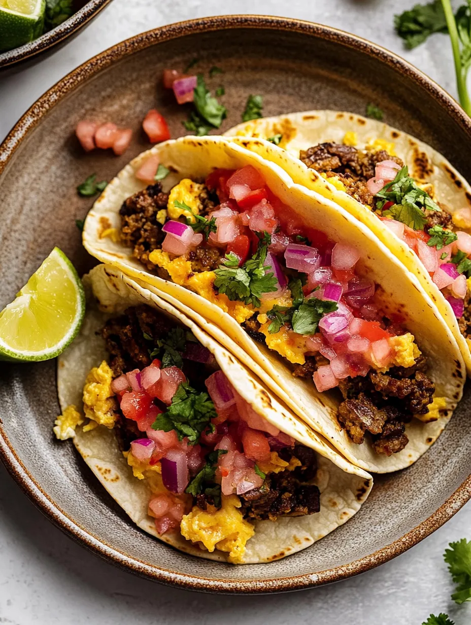 Two tacos with meat and tomatoes.