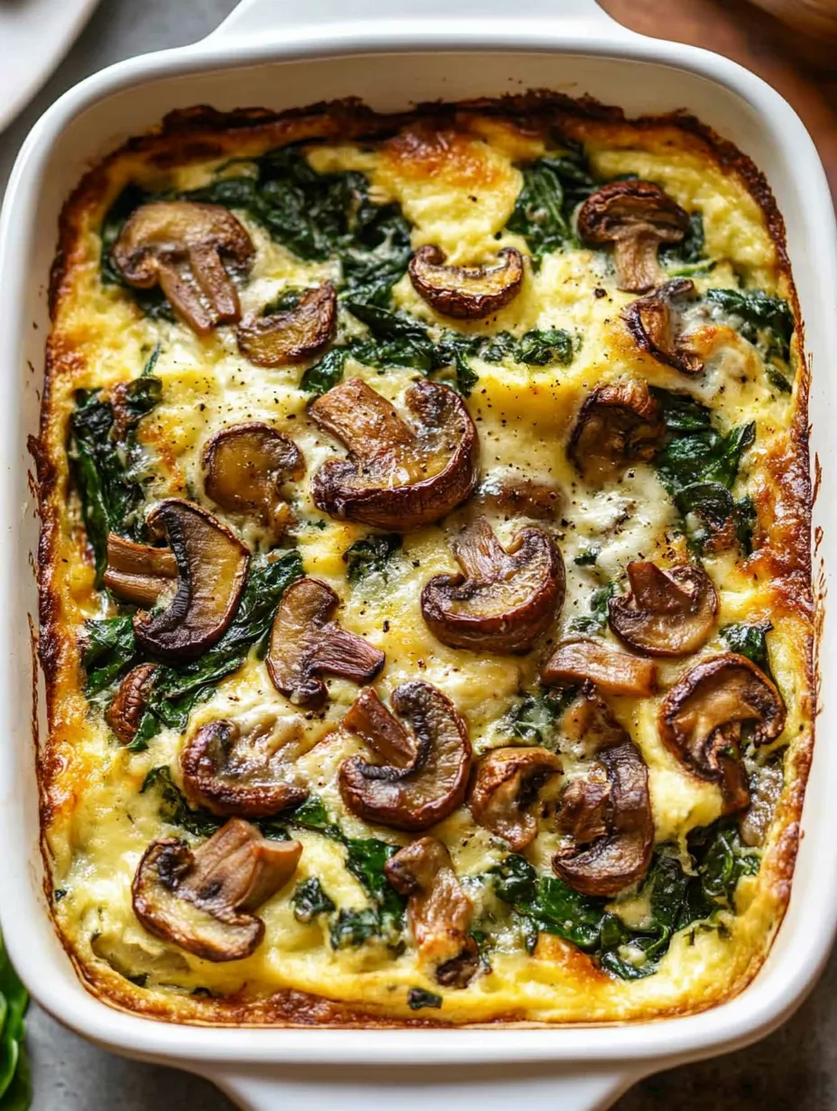 A dish with mushrooms and spinach.