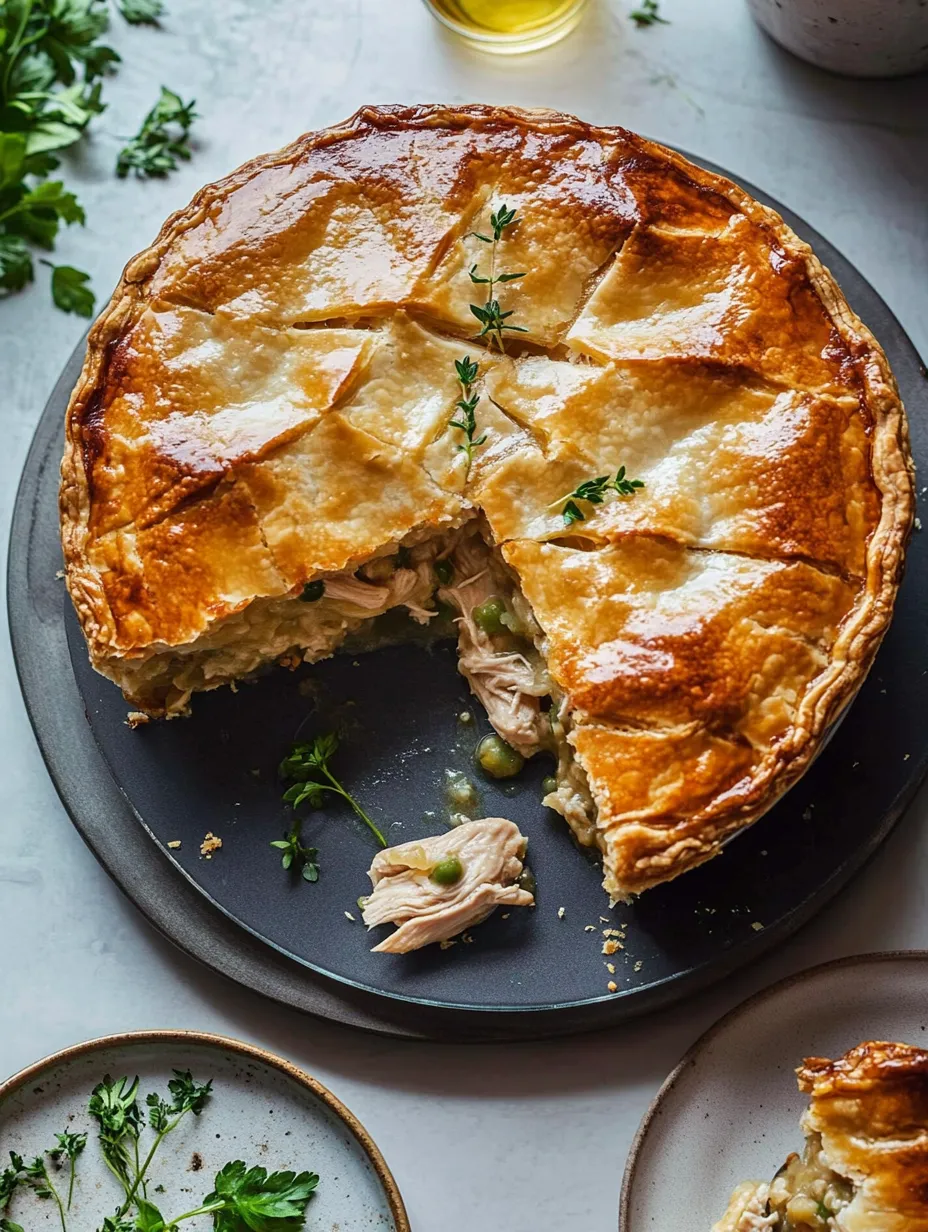 A slice of pie with a green herb on the plate.