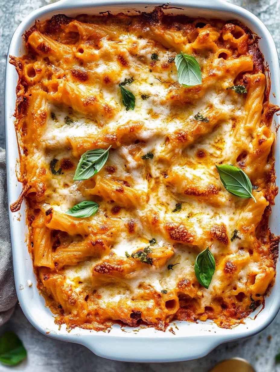 A dish of pasta with cheese and herbs.
