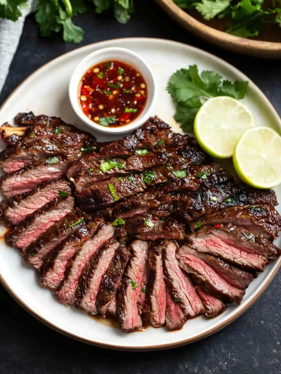 A plate of meat with a bowl of sauce.