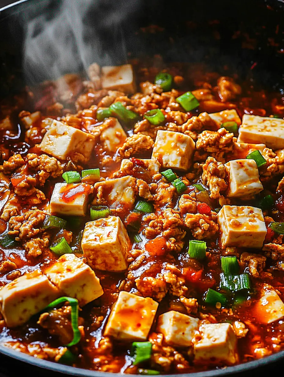 A close up of a bowl of food with tofu and peppers.