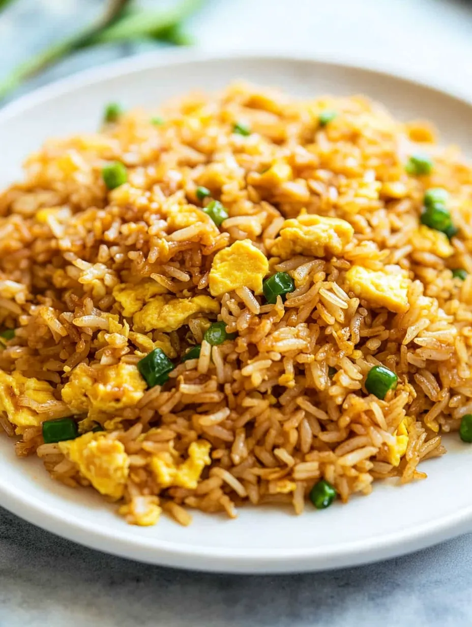 A serving of fried rice with scrambled eggs and colorful bell peppers.
