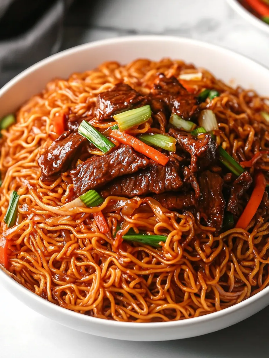 A bowl of noodles with beef and vegetables.