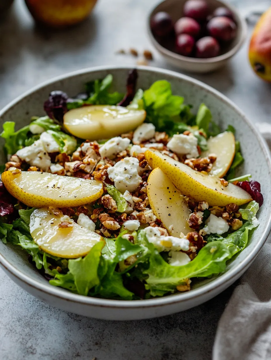 A bowl of salad with apples, walnuts, and cheese.