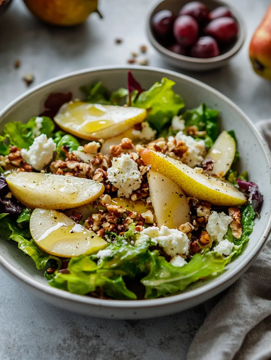 A bowl of salad with apples, walnuts, and cheese.