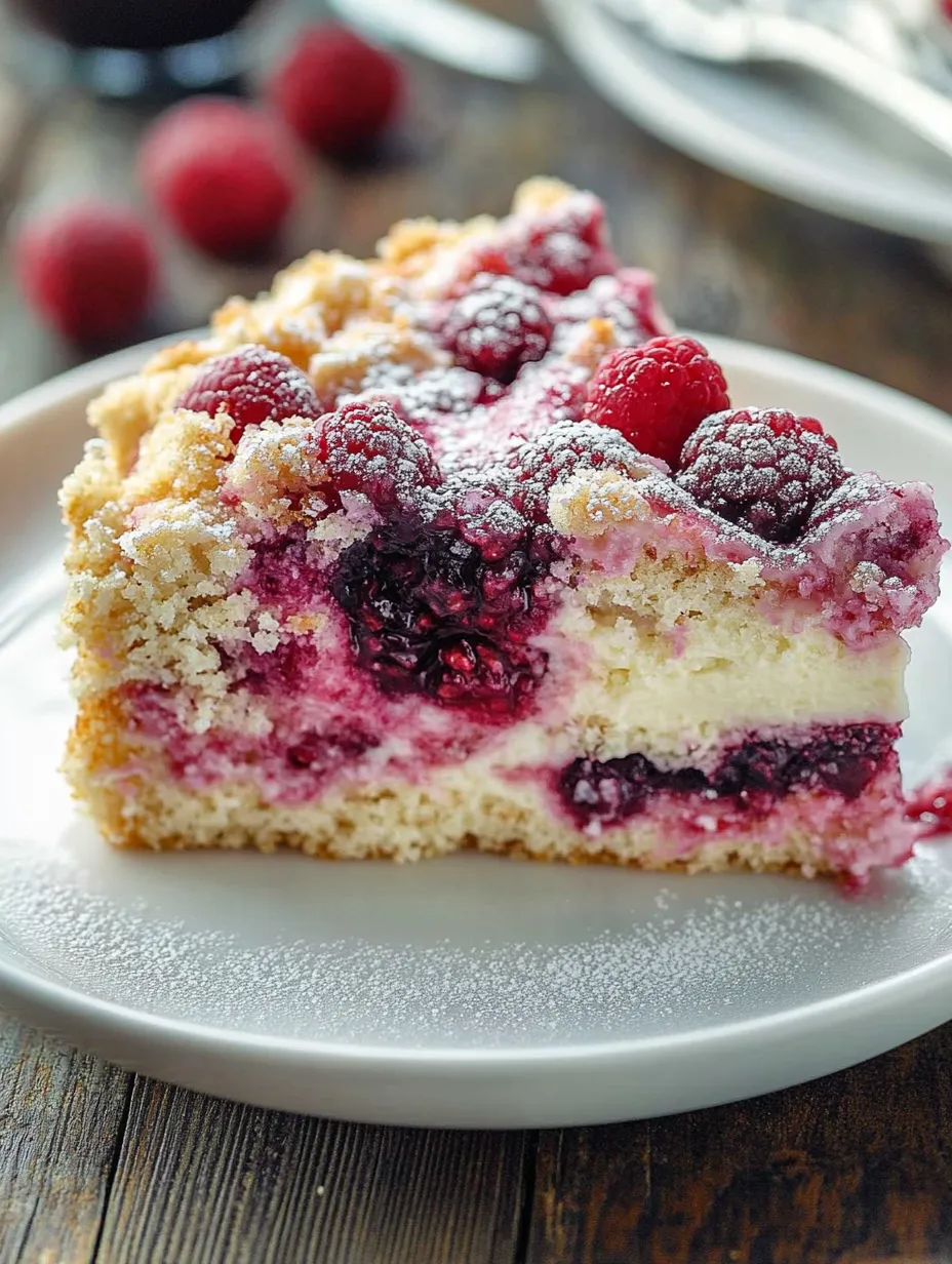 A slice of cake with berries on top.
