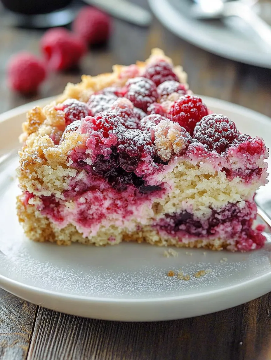 A slice of cake with berries on top.