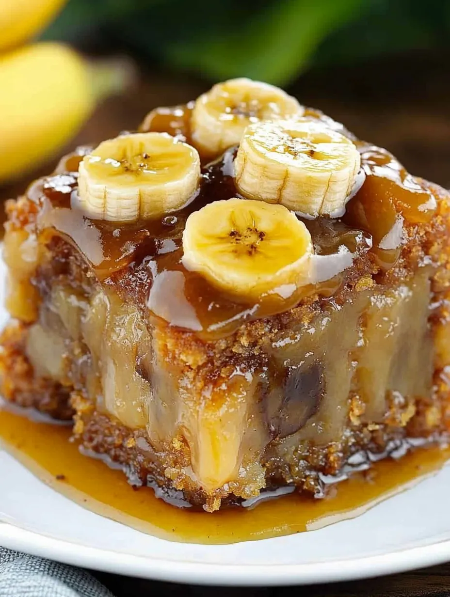 A dessert with bananas and caramel sauce.