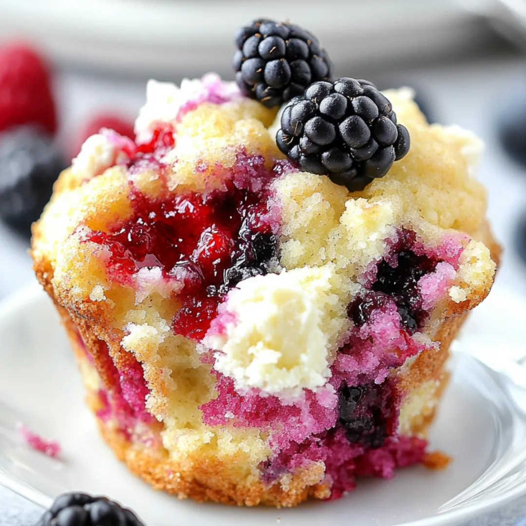 A cupcake with berries and cream.
