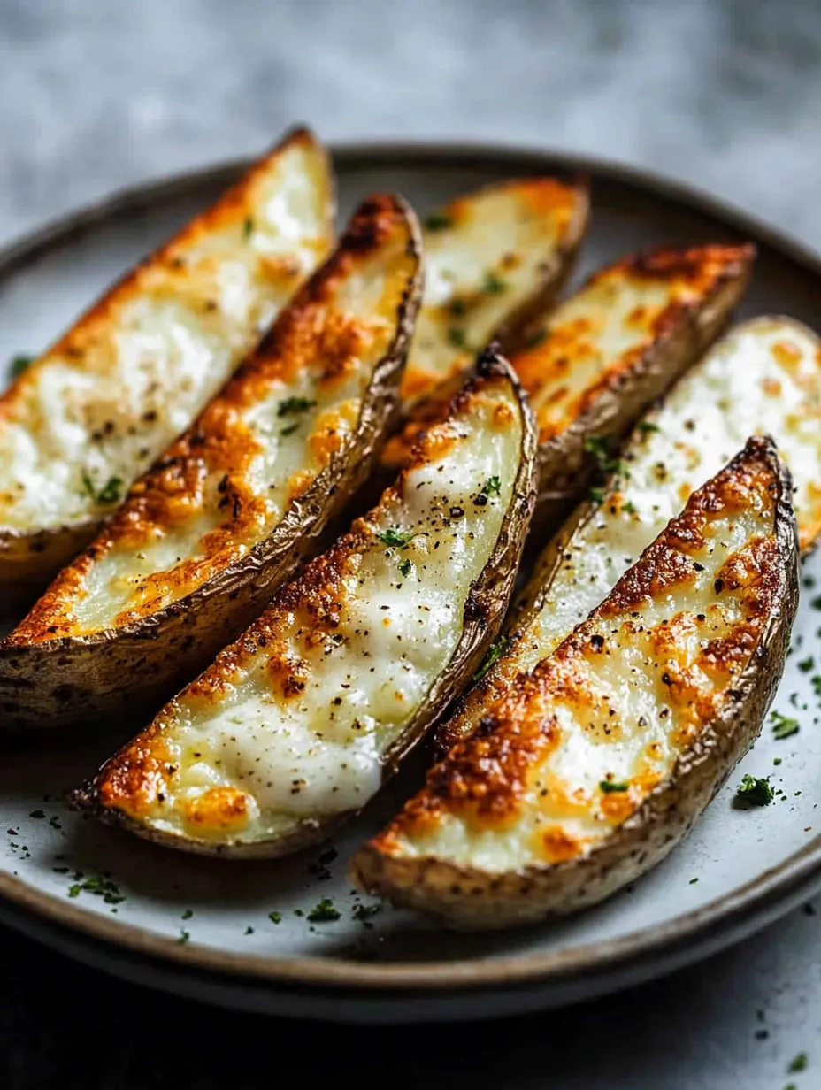 A plate of crispy potato wedges topped with melted cheese.